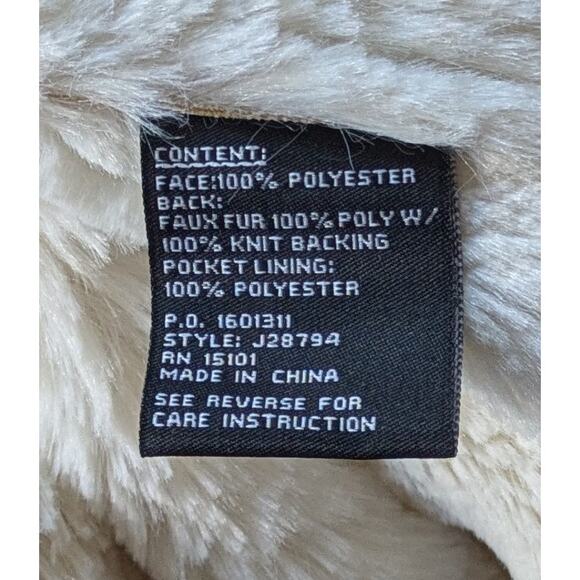 Jones New York Jacket Small Ivory Faux Shearling Trim Button Front Winter Cozy - Picture 11 of 12